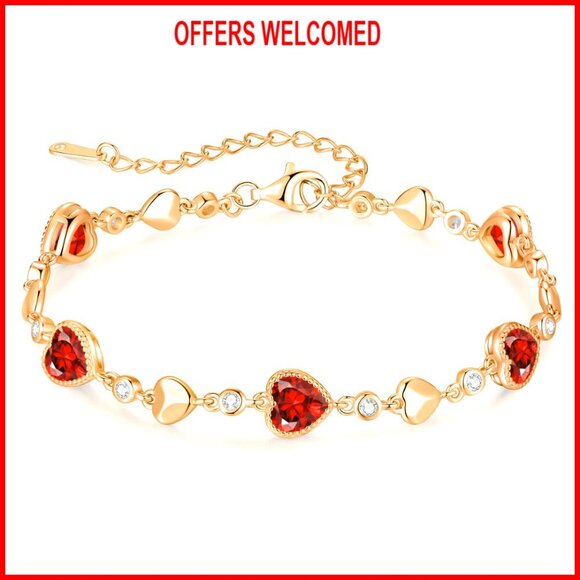 Sterling Silver Birthstone Charm Bracelet Lobster Clasp Gift Box